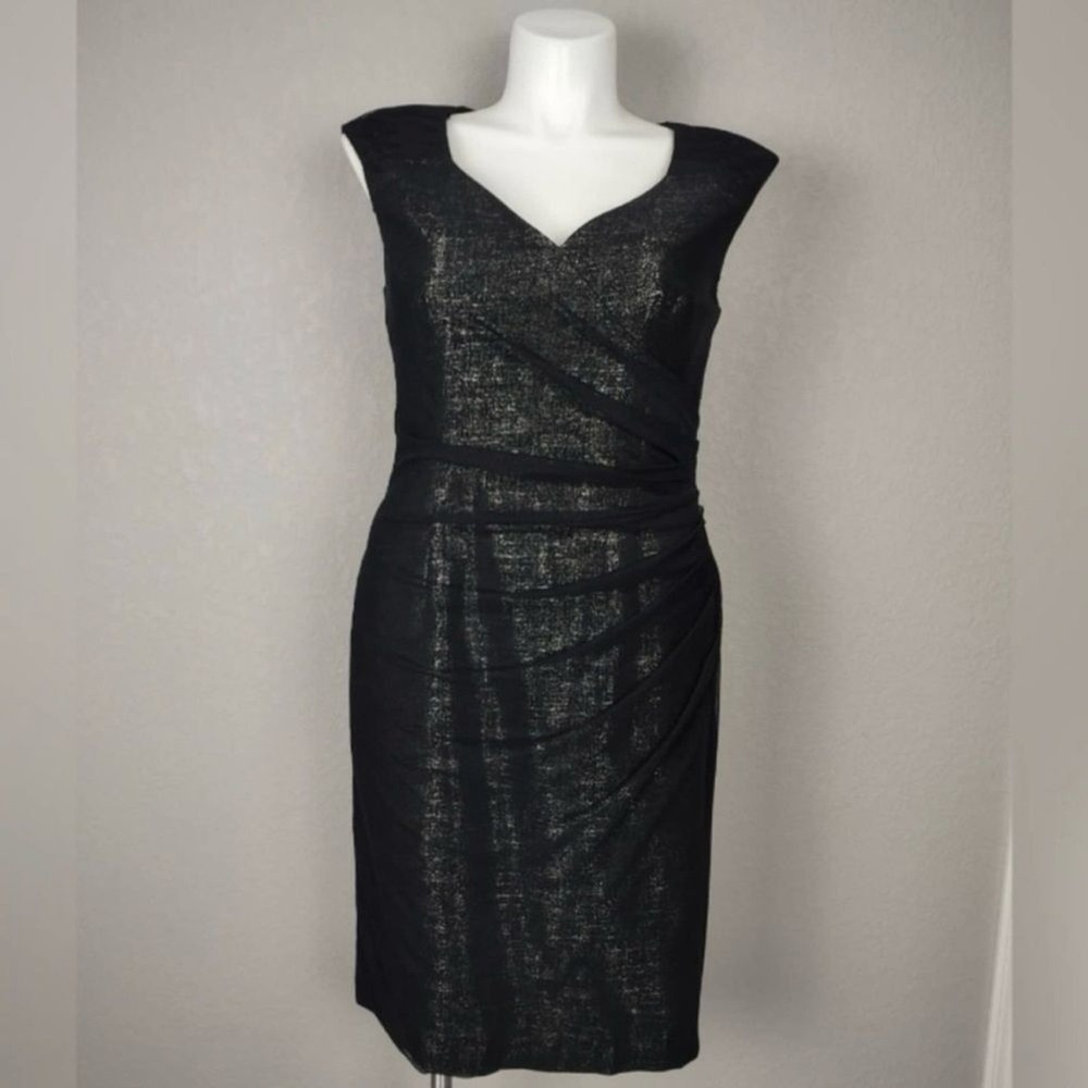 Adrianna Papell Mesh Overlay Metallic Sleeveless Cocktail Dress Size 12 Black